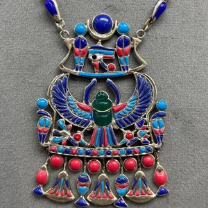 Scarab necklace/ lapis lazuli scarab and silver &gamestone- Handmade replica museum piece ancient Egyptian jewelry-made in Egypt