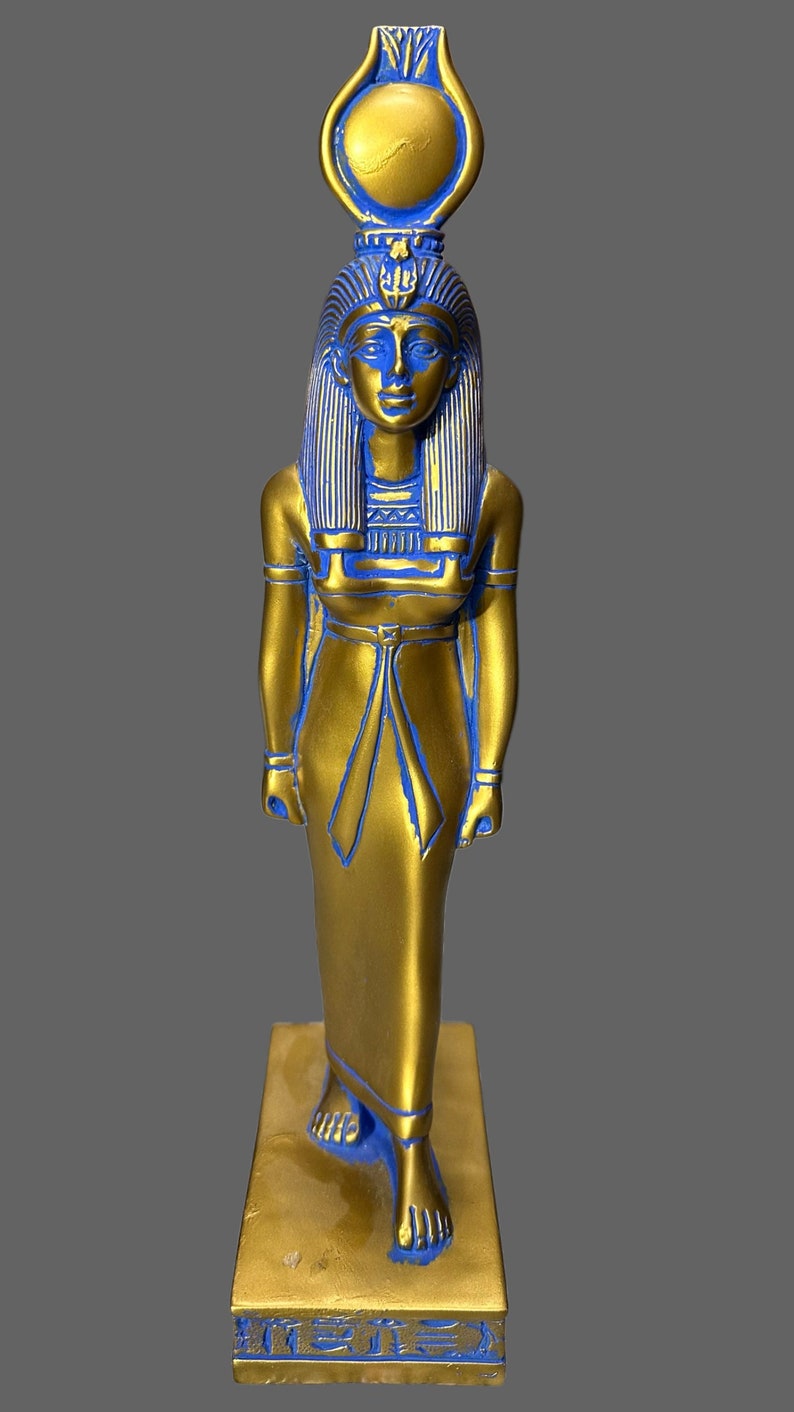 Estatua dorada de Hathor, diosa egipcia del amor, 33 cm imagen 1
