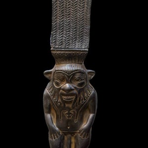 Black statue of god Bes-god fun pleasure-childhood in ancient Egypt-Handcraft-Egyptian antiques-Egyptian mythology-gods-deity-antique arch