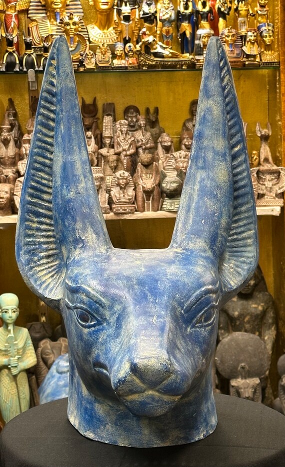グラスファイバー製アヌビスの胸像、エジプトの神々の彫刻、博物館級の