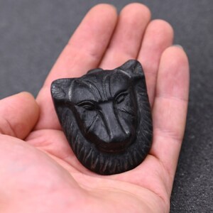 May include: A black carved stone pendant in the shape of a wolf's head.