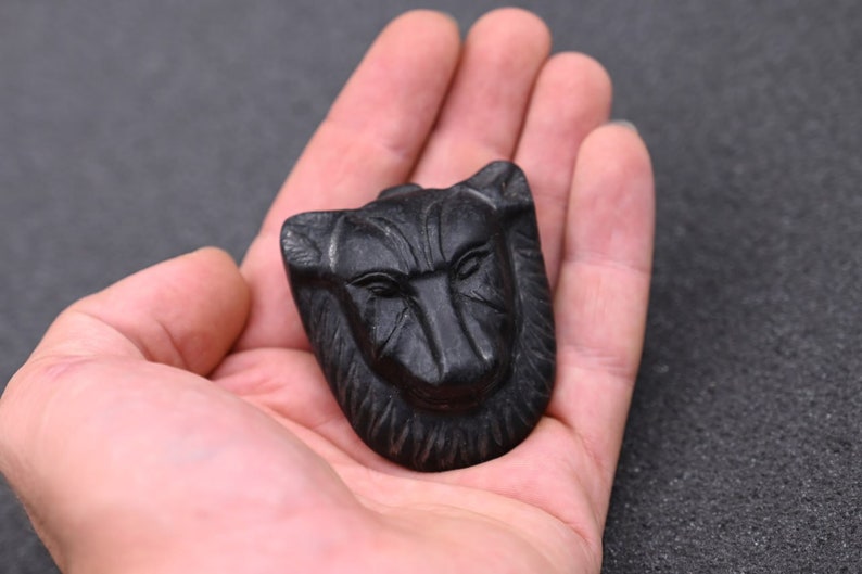 May include: A black carved stone pendant in the shape of a wolf's head.