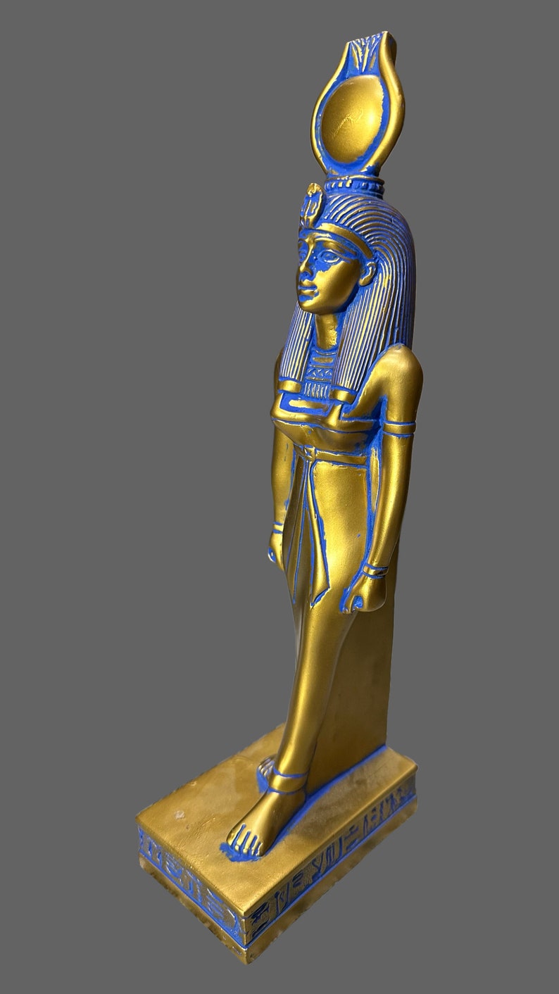 Estatua dorada de Hathor, diosa egipcia del amor, 33 cm imagen 4