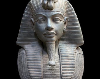 Handcrafted Basalt Stone King Tut Head Statue - Egyptian Art