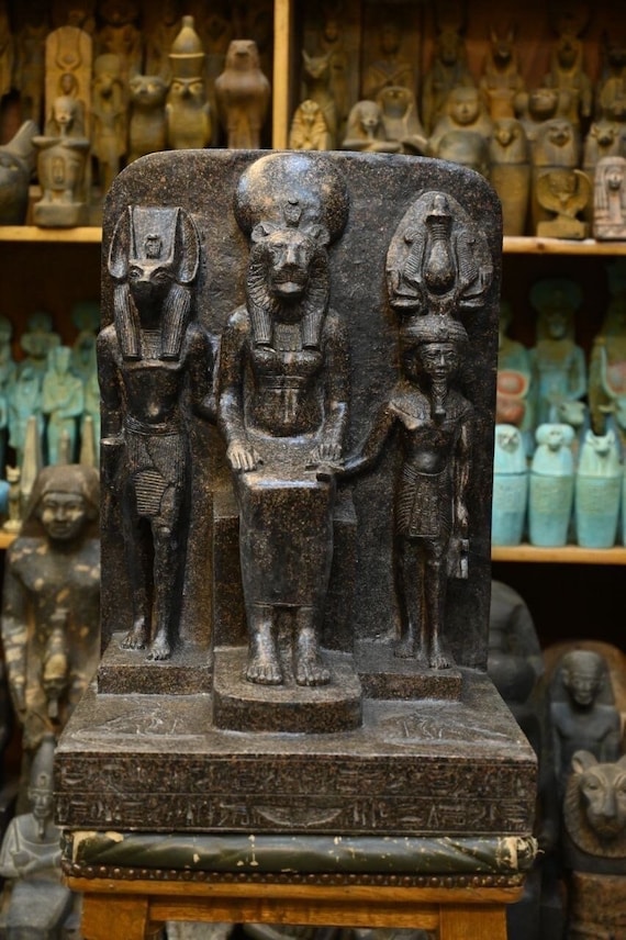 Handmade Egyptian Triad Statue: Sekhmet, Anubis & Ramesses II - Etsy