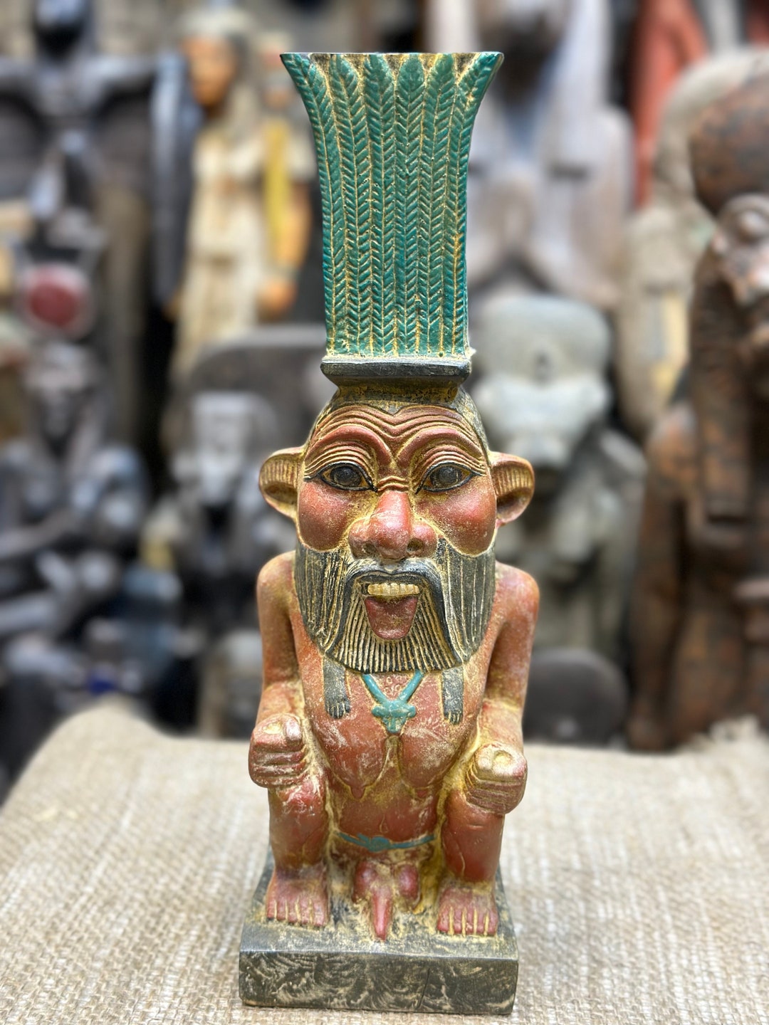 Antique Egyptian God Bes Statue, Protector of Children, Handmade in ...