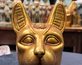 gatto-incredibile statua di gatto-Bastet dea egizia della felicità/protezione/divertimento/musica realizzata a mano/scultura-replica egizia antica-mitologia.