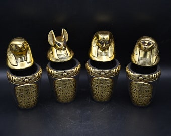 手作りのエジプトのカノプス壺：ホルスの息子たち、金箔石 - Etsy 日本