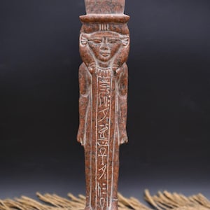 Handmade Hathor Statue: Egyptian Goddess of Love, Reddish Stone Replica