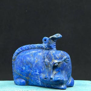Hand-Carved Lapis Lazuli Taweret Amulet: Egyptian Hippopotamus Talisman