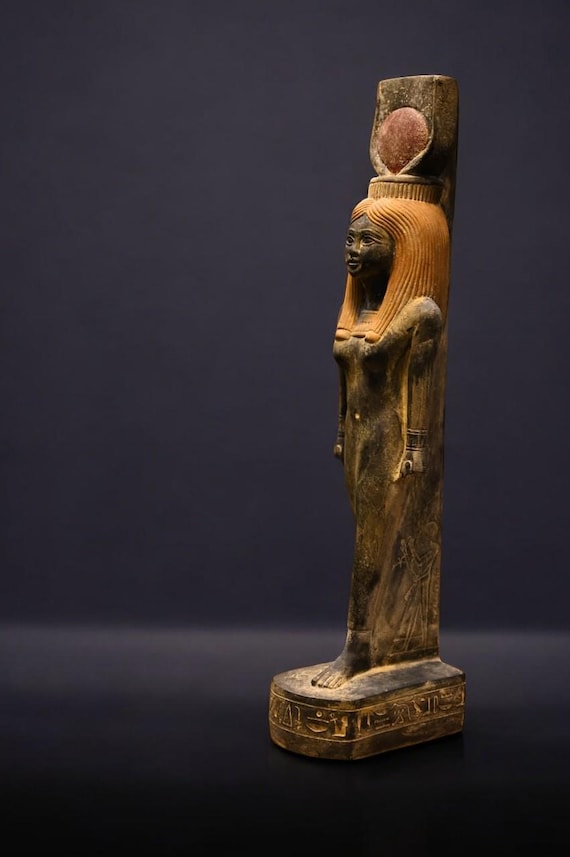 彫刻古代エジプト神話ハトー(Hathor)顔置物 居間玄関書棚茶室 装飾品工芸品 彫刻古代エジプト神話ハトー(Hathor)顔置物 居間玄関書棚茶室