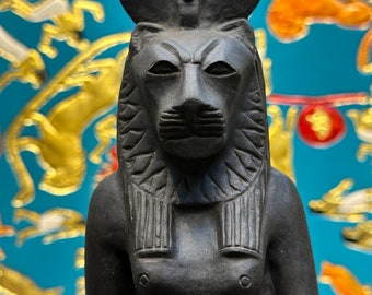 Sekhmet-unique statue of the Egyptian goddes of war-power-Natural black basalt stone-ReplicaEgyptian antiques-Egyptian mythology-sculpture