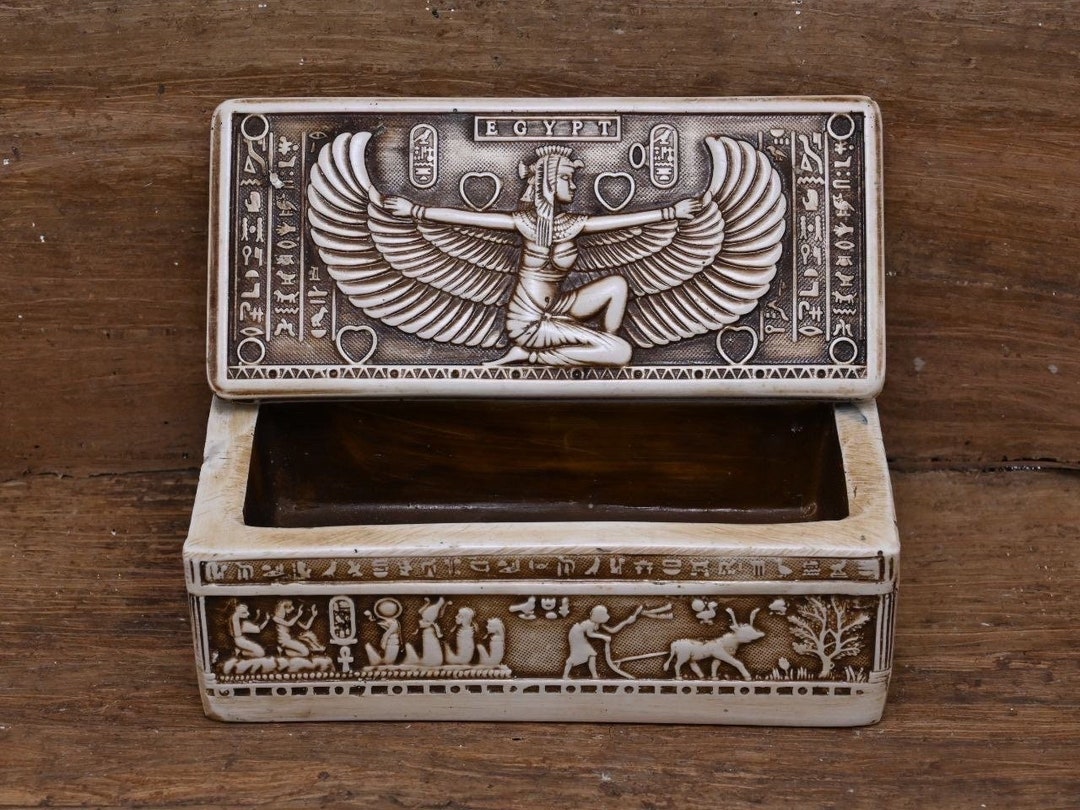 Unique Egyptian Jewelry Boxwith the Goddess Isis in the Top Stone Made