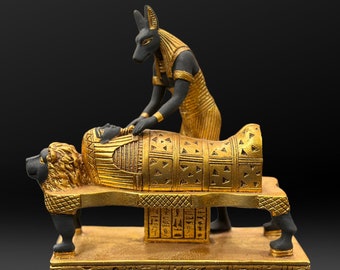 Anubis Statue – Stone & Gold Leaf Egyptian Sculpture, Made in Egypt