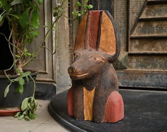 Anubis Statue – Egyptian God Sculpture, Vintage Wood