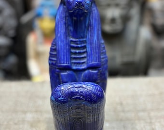 ラピスラズリ アヌビス アヌビス - ミイラ化の神の素晴らしい青いラピスラズリ像 - 守護