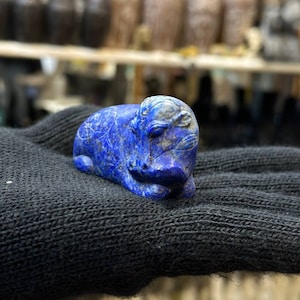 Amulet of Taweret, Taweret made of Lapis Lazuli, Handmade Egyptian antiques.