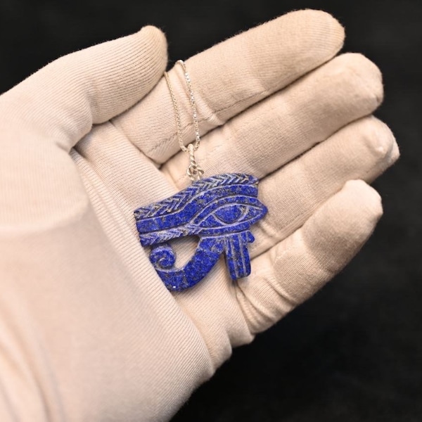 Amulet of Eye of Horus-made of lapis lazuli stone- gemstones - Egyptian hand-carved amulets-Egyptian gods Unique Antiques Mythology