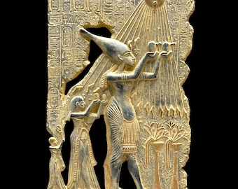 Akhenaten and his family painting-make offering the sun god Atun-Tell el-Amarna-artistic mural-Replica-Handmade-Egyptian antiques