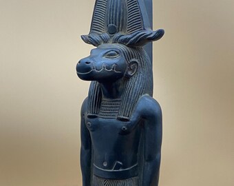 Sobek-Handcrafted Egyptian God Sobek Statue in Basalt Stone-Unique Ancient Mythology Sculpture Ancient Egyptian God of protection from evil