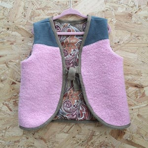 WildBrood children&#39;s reversible waistcoat. Boucle and Paisley Waistcoat. A size medium (2 - 4 years) sustainable waistcoat for all ages.