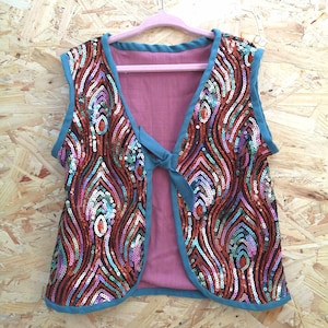 WildBrood children&#39;s reversible waistcoat. Festival Sequin Reversible Waistcoat. Made to order, sustainable waistcoats for all ages.
