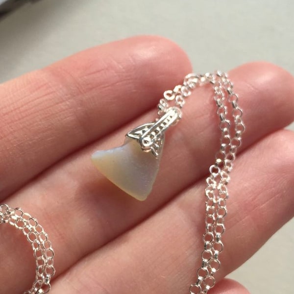 Natural Heart Shaped Opalescent Sea Glass on Sterling Silver Setting, Rare Sea Glass