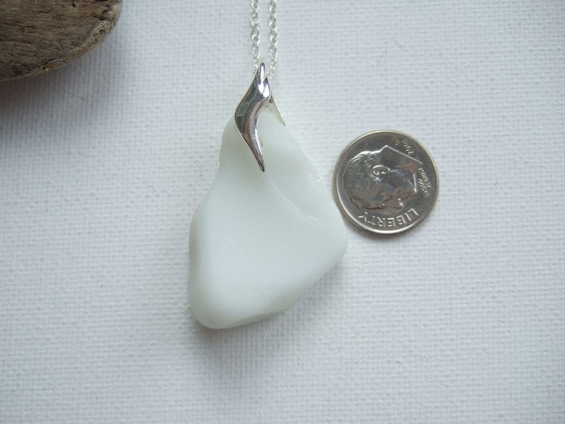 Beach Glass Pendant white milk glass White Scottish Milk Sea Glass Necklace sterling silver double sided wave design setting