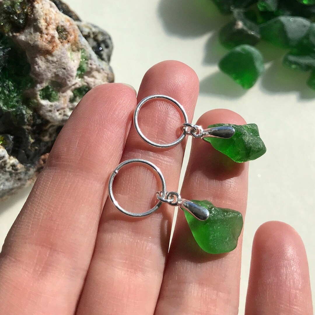 Olive Green Seaham Glass Stud Earrings