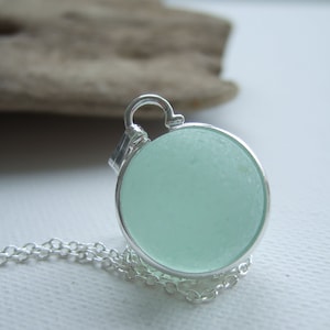 Sea Glass Marble Necklace, Beach Found Codd Marble Pendant, Sphere necklace, Silver plated