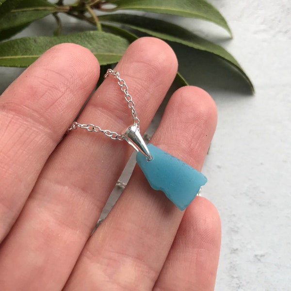 Scottish Turquoise Flash Sea Glass And Necklace, Petite Blue Beach Glass Pendant, Sterling Silver, Beach Glass Jewellery