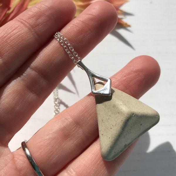 Scottish Pottery Pendant, Pyramid Shaped Necklace, Kiln Stilts Pottery Clay, 100 years old, Sterling Silver