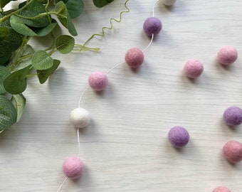 Pink & Purple Felt Ball Garland - Nursery Pom Pom Bunting Decor