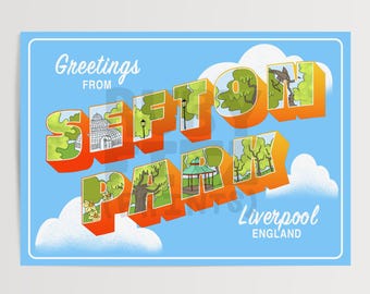 Postal de Sefton Park Liverpool, impresión artística A4