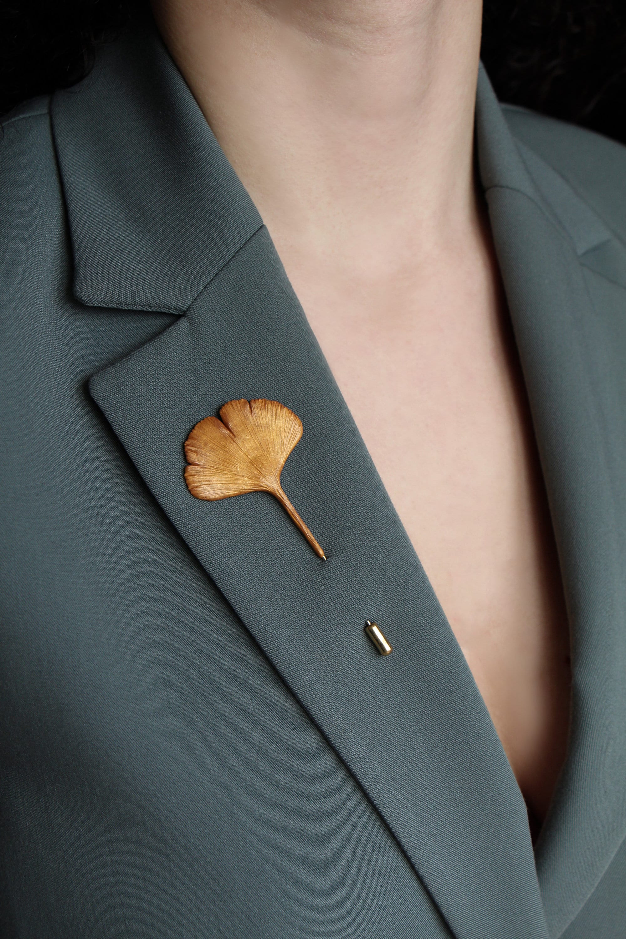 Polymer Clay Ginkgo Leaf Brooch Handmade Golden Ginko Biloba Leaf