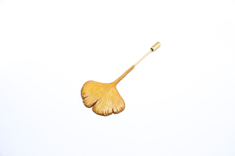 Polymer Clay Ginkgo Leaf Brooch, Handmade Golden Ginko Biloba Leaf Pin, Gingko Jewellery for Chrismas Day Gift for Woman image 3