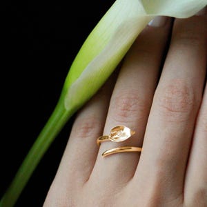 Calla Flower Ring, Gold Plated 925 Sterling Silver Flower Jewellery, Gift For Her, Romantic