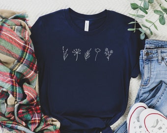 Row of Flowers Shirt, Women's Tshirts, Cute Flower Tee, Nature Tees, Present for Mom, Gardener Gift, Cottagecore Boho Clothing