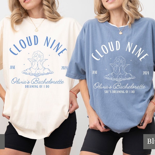 Cloud Nine Bachelorette Shirts, Bride on Cloud Nine, Custom Location Bachelorette Tees, Personalized Bridal Party Tshirts, Bach Party