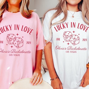 Lucky in Love Bachelorette Shirts, Custom Las Vegas Bach Tees, Poker Dice Bachelorette Party Tshirts, Drink and Dice Shirt