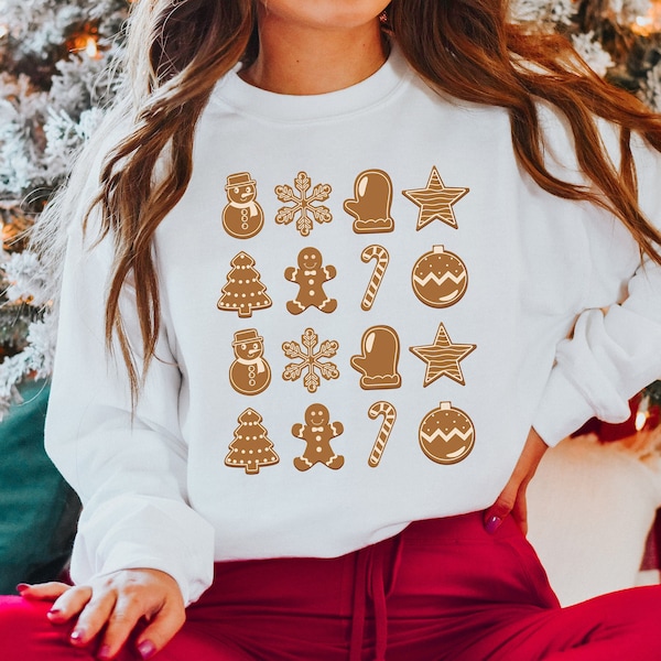 Gingerbread Sweatshirt, Ugly Christmas Sweater for Women, Cute Xmas Party Crewneck, Gingerbread Cookies Shirt, Holiday Pajamas, Gift for Her