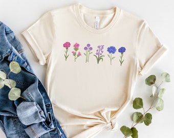 Bi Pride Shirt, Bisexual Wildflower Pride Tee, Subtle Bisexual Flag Tshirt, Flower LGBTQ Outfit, Queer Bi Pride Month