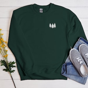 Pine Trees Sweatshirt, Womens Sweatshirts, Unisex Crewneck, Nature Sweaters, Gift for Her, Camping Shirt, Cottagecore Clothing, Oversized