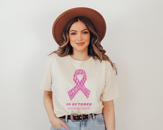Womens In October We Wear Pink Ribbon Breast Cancer Awareness T-Shirt Womens In October We Wear Pink Ribbon Breast Cancer Awareness T-Shirt