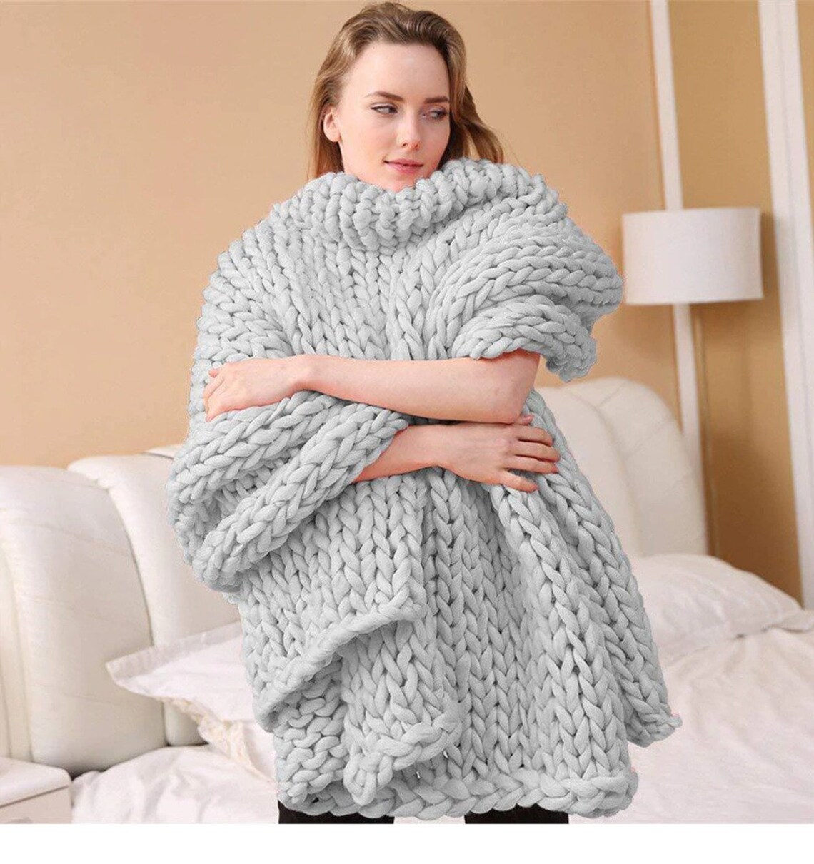 Chunky knit Blanket Thick Yarn Weighted Wool Bulky Knitting Etsy