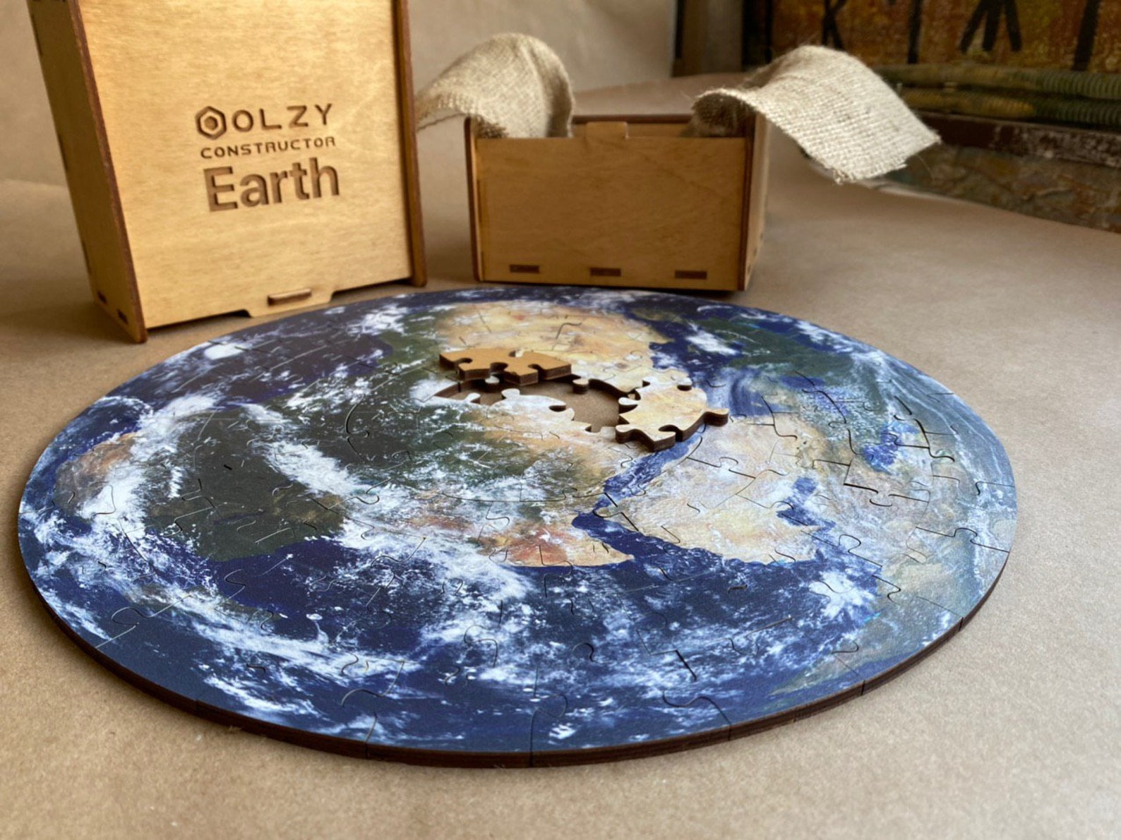 Wooden Puzzle Earth Original Space Puzzle Blue Etsy