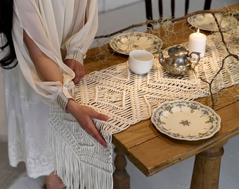 Chemin de table bohème en macramé, décoration de mariée vintage ferme et mariage rustique et salle à manger, décoration moderne en coton, cadeau de fête des mères