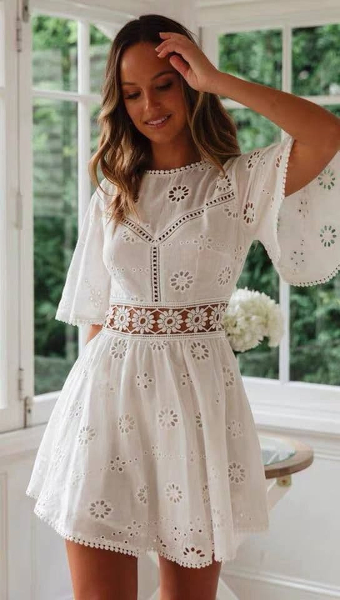 Daisy Embroidery Cotton Mini Dress Cottage Core Fairy Core | Etsy