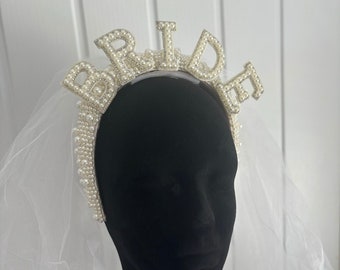 Bride Headband with Veil | Hen Do | Bride to Be