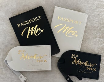 Mr and Mrs Passport Holders and Luggage Tags Set | Wedding Present | Engagement Travel Gift | Destination Wedding Honeymoon| Bride and Groom